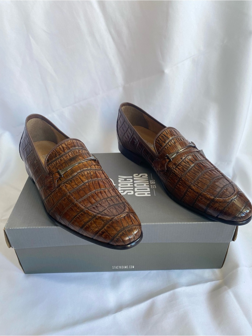 Stacy Adams Ferdinand Mens 11 M Cognac Brown Croc Leather Slip On  25455 NIB